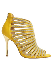 Load image into Gallery viewer, ELSY Plus (L7) - Sandalo a Tronchetto Da Donna in Morbido Camoscio Giallo Con Swarovski Boreali e Tacco a Spillo Laminato Oro