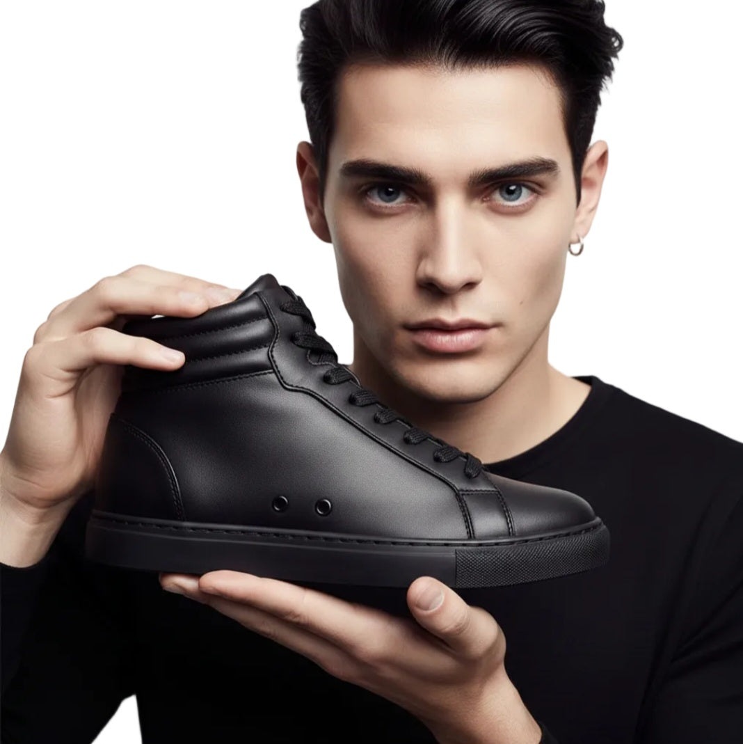 Sneaker GERO Mefisto Black Vortex Wish Dance Shop con collo alto, eco pelle nera, suola in gomma e resina, dettagli rossi pivot.