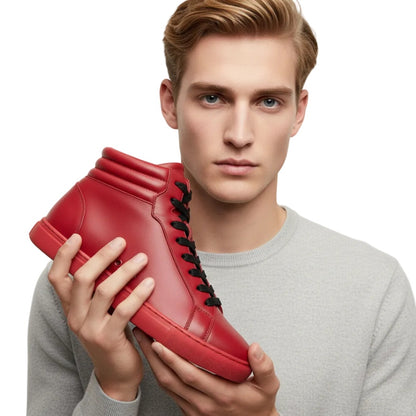 Sneaker GERO Devil Red Vortex Wish Dance Shop, scarpa alta ecopelle rossa, suola in gomma rossa, design sportivo e comfort.