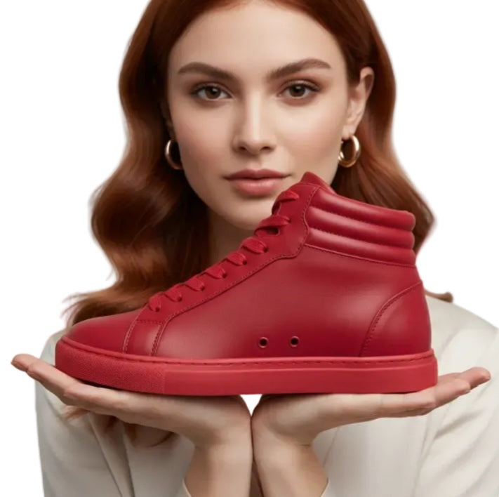 Sneaker GERO Devil Red Vortex Wish Dance Shop, scarpa alta in ecopelle rossa, suola rossa in gomma, design vegan e comfort leggero