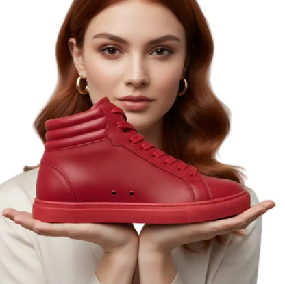 Sneaker GERO Devil Red Vortex Wish Dance Shop, collo alto, ecopelle rossa, suola in gomma e resina, dettagli neri e pivot