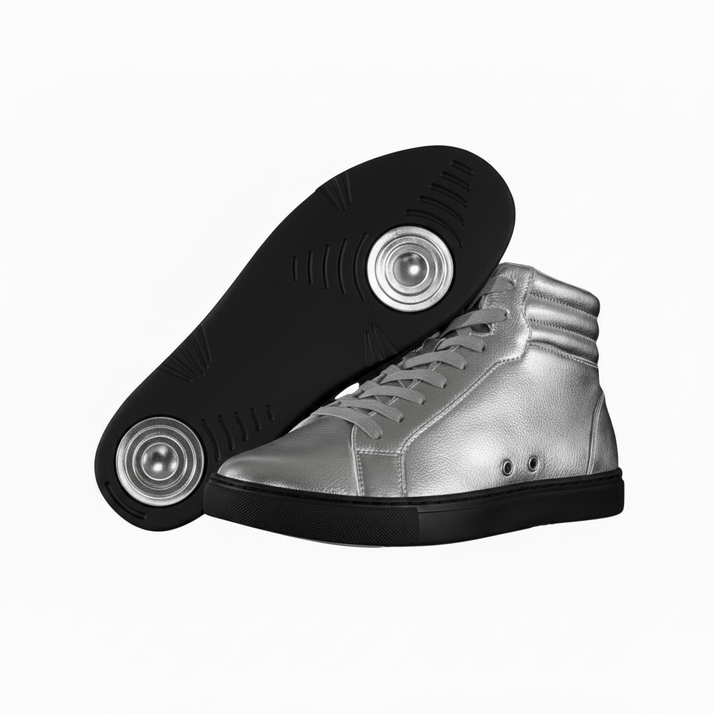 GERO Noah Silver Vortex (L0703FCE) - Sneaker Collo Alto Ecopelle Totale Argento materiale Vegan confort Light Flex Suola Bianca in Gommina e Resina Tecnica Cerchi Argento Pivot