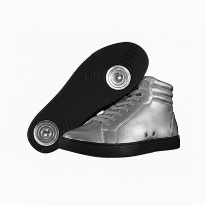 GERO Noah Silver Vortex (L0703FCE) - Sneaker Collo Alto Ecopelle Totale Argento materiale Vegan confort Light Flex Suola Bianca in Gommina e Resina Tecnica Cerchi Argento Pivot