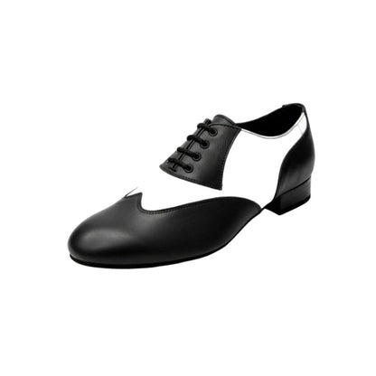 Scarpa stringata a coda di rondine Wish Dance Shop modello Oxford in pelle nera e bianca, vista frontale.