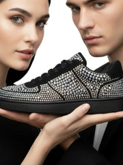 Carica immagine nella Galleria, POSEIDON De Lux Vortex (L0701FCE) - Sneaker in Camoscio Vegan Colore Nero e Swarovski Boreali Suola Nera Gommina e Resina Tecnica Cerchi Neri Pivot