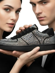 Carica immagine nella Galleria, POSEIDON De Lux Vortex (L0701FCE) - Sneaker in Camoscio Vegan Colore Nero e Swarovski Boreali Suola Nera Gommina e Resina Tecnica Cerchi Neri Pivot