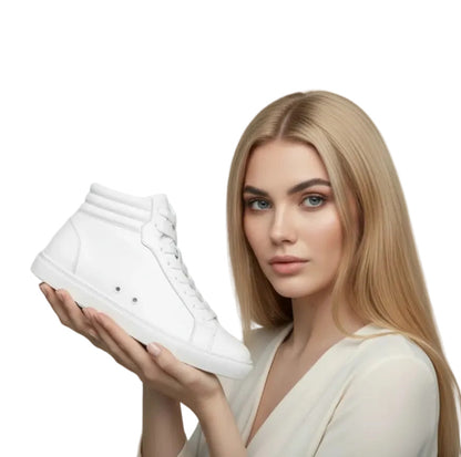 Sneaker bianca GERO White Vortex Wish Dance Shop, scarpa alta in eco-pelle vegan, suola bianca, dettagli neri e resina tecnica.
