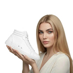 Carica immagine nella Galleria, Sneaker bianca GERO White Vortex Wish Dance Shop, scarpa alta in eco-pelle vegan, suola bianca, dettagli neri e resina tecnica.

