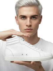 Carica immagine nella Galleria, Sneaker GERO White Vortex Wish Dance Shop con tomaia in ecopelle bianca, suola bianca in gomma e resina, dettagli neri e design alto.