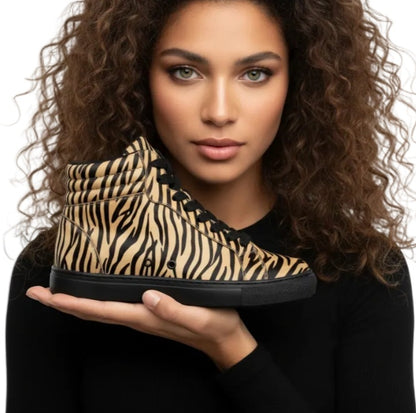 Sneaker GERO Tiger Black Vortex Wish Dance con design tigre del Bengala, suola nera in gomma e resina, stile alto e comfort vegano.