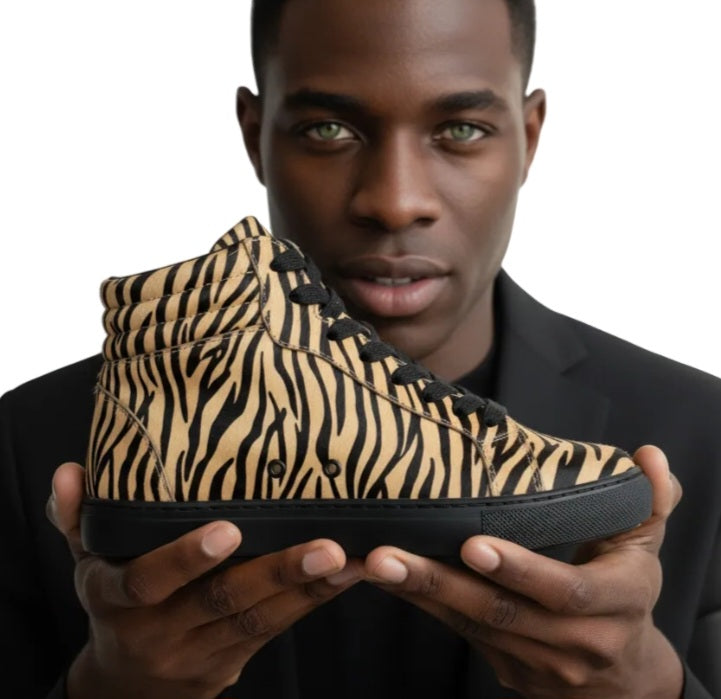 Sneaker GERO Tiger Black Vortex Wish Dance con design tigre del Bengala, tomaia in materiale vegan, suola nera in gomma e resina