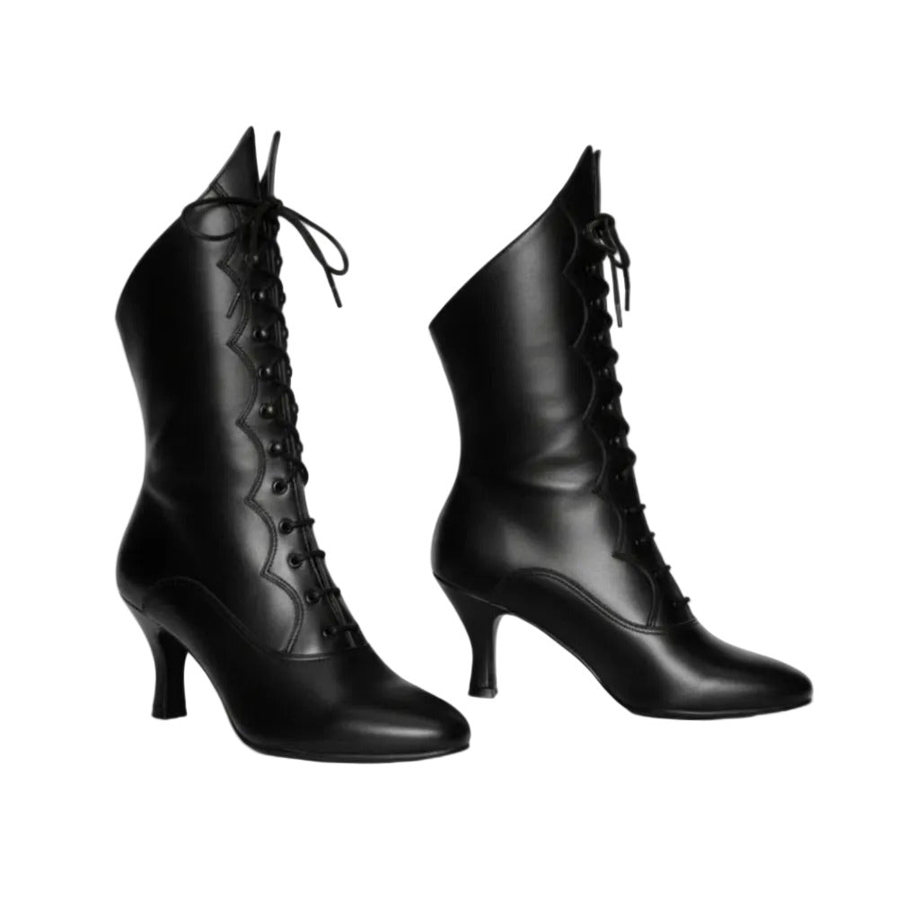 Stivali in pelle nera Wish Dance Shop D-3 Pairè con chiusura anteriore e alamari a stringhe, stile elegante e casual