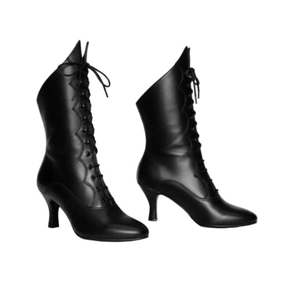 Stivali in pelle nera Wish Dance Shop D-3 Pairè con chiusura anteriore e alamari a stringhe, stile elegante e casual