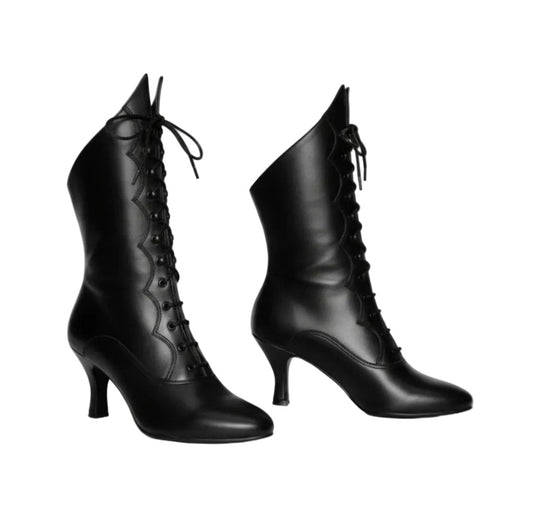 Stivali in pelle nera Wish Dance Shop D-3 Pairè con chiusura anteriore e alamari a stringhe, stile elegante e casual