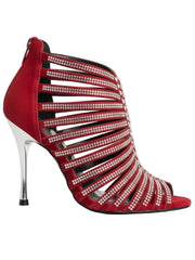 Load image into Gallery viewer, ELSY Red Siver Plus (L7) - Sandalo a Tronchetto Da Donna in Camoscio Rosso Con Swarovski Boreali e Tacco a Spillo Laminato Argento