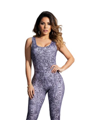 Load image into Gallery viewer, NOA Python - Jumpsuit in Microfibra Traspirante Bielastica Modellante Contenitivo containment Disegno Pitonato Grigio inserto minirete Bielastica disegno Laserato Pitonato Grigio come tessuto