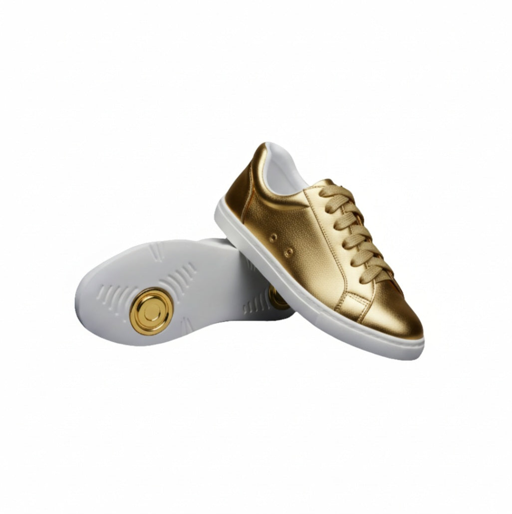 Sneaker ecopelle oro light ATACA Gioele Vortex con suola bianca in gomma e resina, dettagli in oro e design comodo e flessibile.
