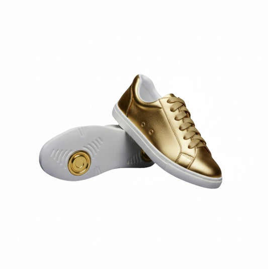 Sneaker ecopelle oro light ATACA Gioele Vortex con suola bianca in gomma e resina, dettagli in oro e design comodo e flessibile.