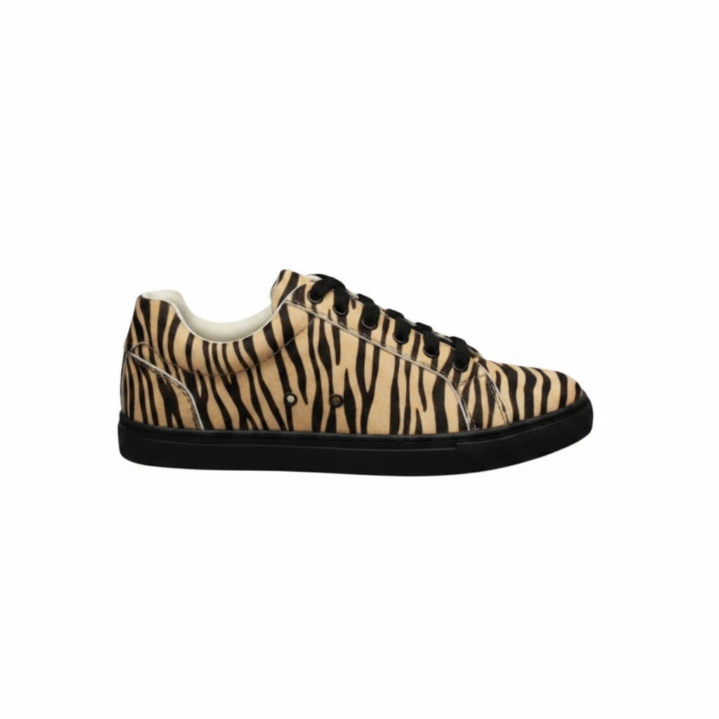 Sneaker ATACA Tiger Black Gold Vortex Wish Dance Shop con design tigre bengala beige, suola nera in gomma e resina, comfort leggero.