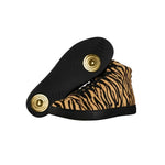 Carica immagine nella Galleria, GERO Tiger Black Gold Vortex (L0703FCE) - Sneaker Collo Alto Disegno Tigre del Bengala Totale materiale Vegan confort Light Flex Suola Nera in Gommina e Resina Tecnica Cerchi Oro Pivot
