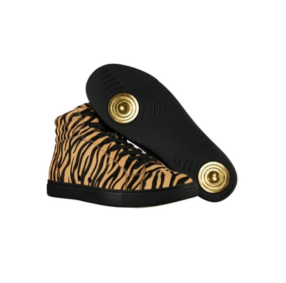 Sneakers GERO Tiger Black Gold Vortex con design tigre del Bengala, suola nera in gomma, dettagli oro e materiali vegan.