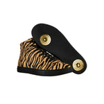 Carica immagine nella Galleria, GERO Tiger Black Gold Vortex (L0703FCE) - Sneaker Collo Alto Disegno Tigre del Bengala Totale materiale Vegan confort Light Flex Suola Nera in Gommina e Resina Tecnica Cerchi Oro Pivot
