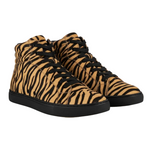 Carica immagine nella Galleria, GERO Tiger Black Gold Vortex (L0703FCE) - Sneaker Collo Alto Disegno Tigre del Bengala Totale materiale Vegan confort Light Flex Suola Nera in Gommina e Resina Tecnica Cerchi Oro Pivot
