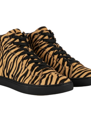Carica immagine nella Galleria, GERO Tiger Black Gold Vortex (L0703FCE) - Sneaker Collo Alto Disegno Tigre del Bengala Totale materiale Vegan confort Light Flex Suola Nera in Gommina e Resina Tecnica Cerchi Oro Pivot
