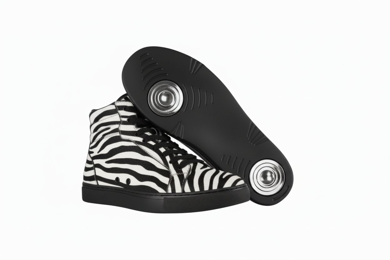 Sneaker alta GERO Tiger Black Gold Vortex Wish Dance con design tigre del Bengala, suola nera in gomma e dettagli oro.