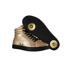 Carica immagine nella Galleria, Sneaker alta GERO Gold Black Vortex Wish Dance Shop con dettagli oro, suola nera in gomma e resina, design vegano e confortevole
