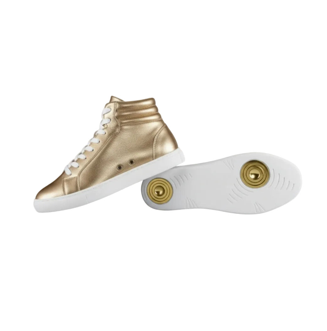 Sneaker GERO Noah Gold Vortex Wish Dance Shop, scarpa alta in ecopelle oro, suola bianca in gomma e resina, stile elegante e confortevole.