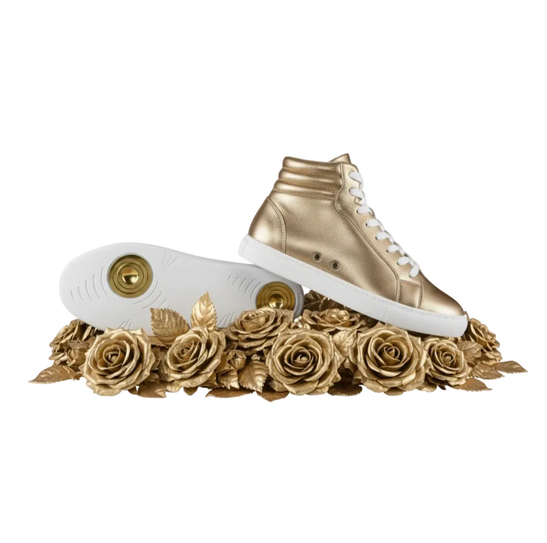 Sneaker GERO Noah Gold Vortex Wish Dance Shop, collo alto, ecopelle oro, suola bianca in gomma, design elegante e confortevole