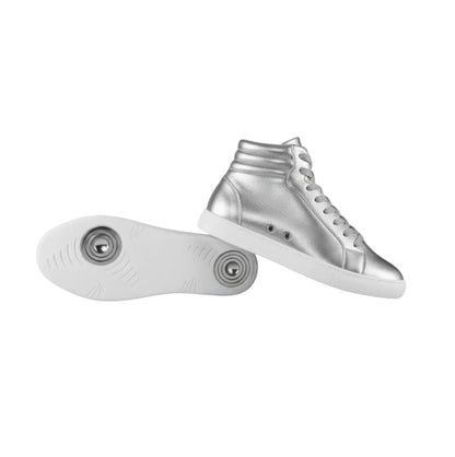 Sneaker GERO Noah Silver Vortex Wish Dance Shop, collo alto ecopelle argento, suola bianca, design vegan e comfort leggero.