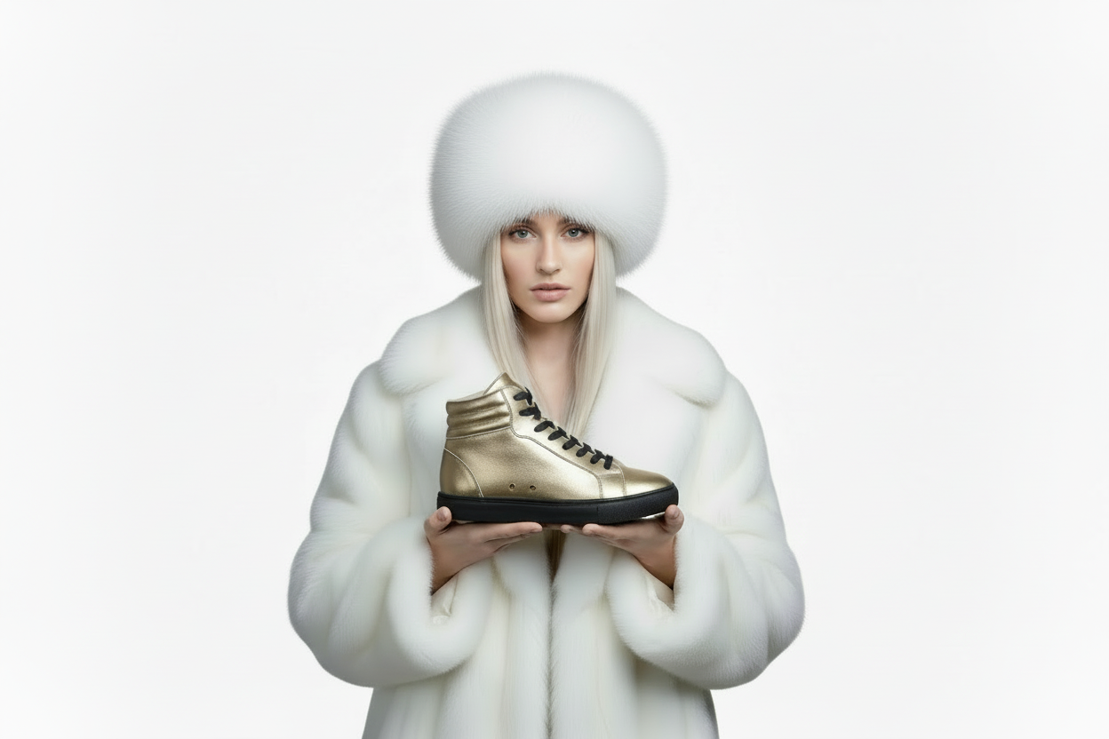 Sneaker GERO Gold Black Vortex Wish Dance Shop, scarpa alta ecopelle oro, suola nera gomma e resina, dettagli oro pivot.