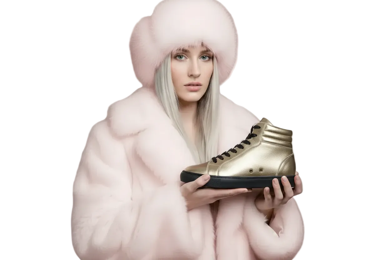 Sneaker GERO Gold Black Vortex Wish Dance con collo alto, suola in gomma e resina, dettagli oro e design ecopelle vegana.