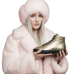 Carica immagine nella Galleria, Sneaker GERO Gold Black Vortex Wish Dance con collo alto, suola in gomma e resina, dettagli oro e design ecopelle vegana.
