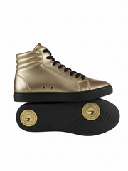 Carica immagine nella Galleria, GERO Gold Black Vortex (L0703FCE) - Sneaker Collo Alto Ecopelle Totale Oro materiale Vegan confort Light Flex Suola Nera in Gommina e Resina Tecnica Cerchi Oro Pivot