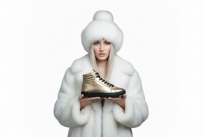 Sneaker GERO Gold Black Vortex Wish Dance Shop, scarpa da ginnastica alta in ecopelle nera e oro, suola in gomma e resina, stile moderno.