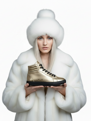 Carica immagine nella Galleria, GERO Gold Black Vortex (L0703FCE) - Sneaker Collo Alto Ecopelle Totale Oro materiale Vegan confort Light Flex Suola Nera in Gommina e Resina Tecnica Cerchi Oro Pivot