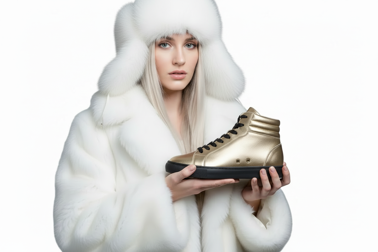 Sneaker GERO Gold Black Vortex Wish Dance Shop con collo alto, suola nera in gomma e resina, dettagli oro e materiali vegan.