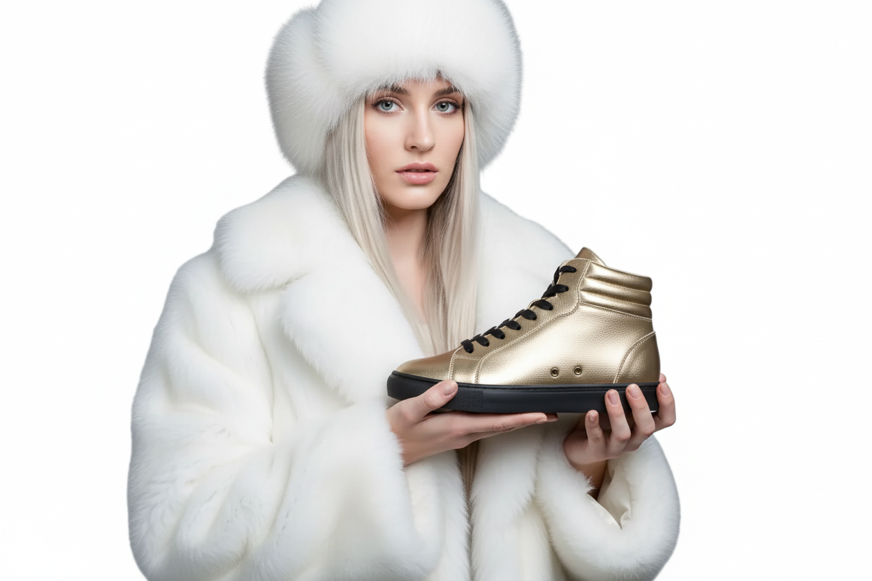 Sneaker GERO Gold Black Vortex Wish Dance Shop con collo alto, ecopelle oro, suola nera in gomma e resina, stile moderno.