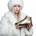 Carica immagine nella Galleria, Sneaker GERO Gold Black Vortex Wish Dance Shop con collo alto, ecopelle oro, suola nera in gomma e resina, stile moderno.
