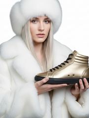 Carica immagine nella Galleria, GERO Gold Black Vortex (L0703FCE) - Sneaker Collo Alto Ecopelle Totale Oro materiale Vegan confort Light Flex Suola Nera in Gommina e Resina Tecnica Cerchi Oro Pivot
