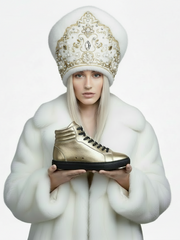 Carica immagine nella Galleria, GERO Gold Black Vortex (L0703FCE) - Sneaker Collo Alto Ecopelle Totale Oro materiale Vegan confort Light Flex Suola Nera in Gommina e Resina Tecnica Cerchi Oro Pivot