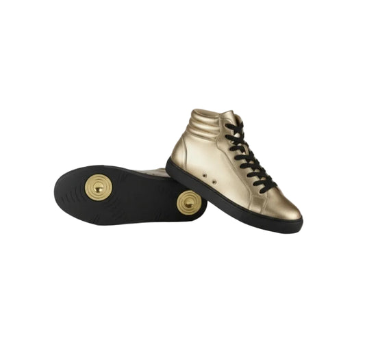 Sneaker GERO Gold Black Vortex Wish Dance, collo alto, ecopelle oro, suola nera, comfort, design elegante e moderno.