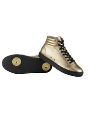 Carica immagine nella Galleria, GERO Gold Black Vortex (L0703FCE) - Sneaker Collo Alto Ecopelle Totale Oro materiale Vegan confort Light Flex Suola Nera in Gommina e Resina Tecnica Cerchi Oro Pivot