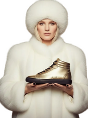 Carica immagine nella Galleria, GERO Gold Black Vortex (L0703FCE) - Sneaker Collo Alto Ecopelle Totale Oro materiale Vegan confort Light Flex Suola Nera in Gommina e Resina Tecnica Cerchi Oro Pivot