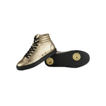 Carica immagine nella Galleria, Sneaker GERO Gold Black Vortex Wish Dance Shop, scarpa alta in ecopelle con dettagli oro, suola nera in gomma e resina, stile moderno
