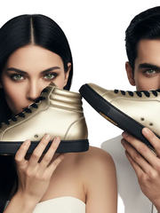 Carica immagine nella Galleria, GERO Gold Black Vortex (L0703FCE) - Sneaker Collo Alto Ecopelle Totale Oro materiale Vegan confort Light Flex Suola Nera in Gommina e Resina Tecnica Cerchi Oro Pivot