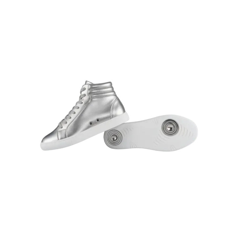 Sneaker GERO Noah Silver Vortex Wish Dance Shop con collo alto, ecopelle argento, suola bianca in gomma, stile vegano e comfort
